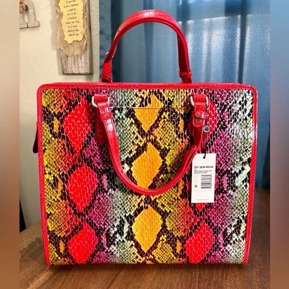 Brahmin NWT Tia - Red Dragon Experium Snake Print Tote - Picture 4 of 14